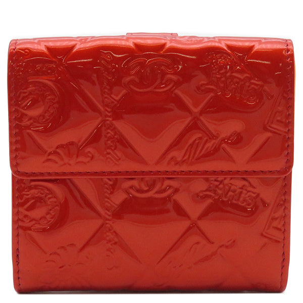 シャネル CHANEL Wホック レッド エナメル 三つ折り財布 シルバー金具 赤 パテント ミニ財布