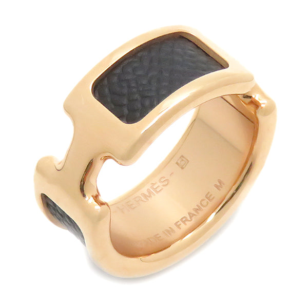 エプソン生産国エルメスHERMESオランプリング指輪PMゴールド黒エプソンブラックMサイズ