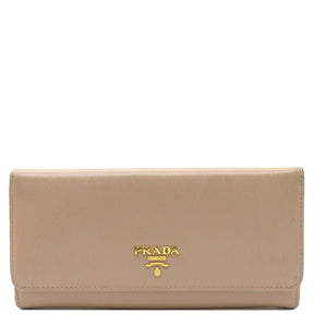 プラダ PRADA ヴィッテロムーブ ウォレット 1MH132 ピンクベージュ レザー 長財布 ゴールド金具 二つ折り パスケース欠品