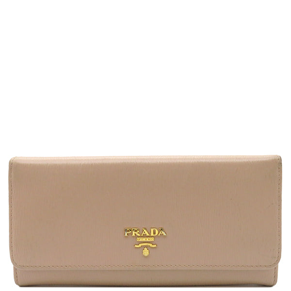 プラダ PRADA ヴィッテロムーブ ウォレット 1MH132 ピンクベージュ レザー 長財布 ゴールド金具 二つ折り パスケース欠品