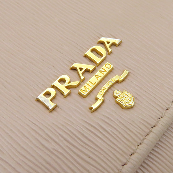 プラダ PRADA ヴィッテロムーブ ウォレット 1MH132 ピンクベージュ レザー 長財布 ゴールド金具 二つ折り パスケース欠品