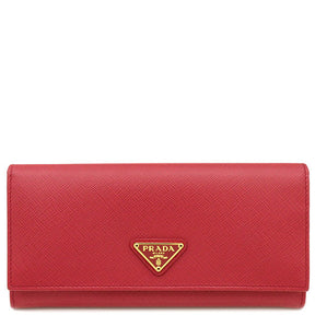 プラダ PRADA トライアングルロゴ ロングウォレット 1MH132 レッド サフィアーノレザー 長財布 ゴールド金具 赤 二