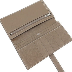 エルメス HERMES ベアンスフレ エトゥープ シェーブル 長財布 シルバー金具 二つ折り財布 グレージュ