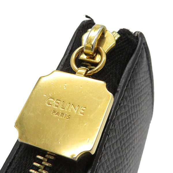 セリーヌ CELINE 16 セーズ コイン＆カードケース ブラック レザー コインケース ゴールド金具 黒 L字ファスナー