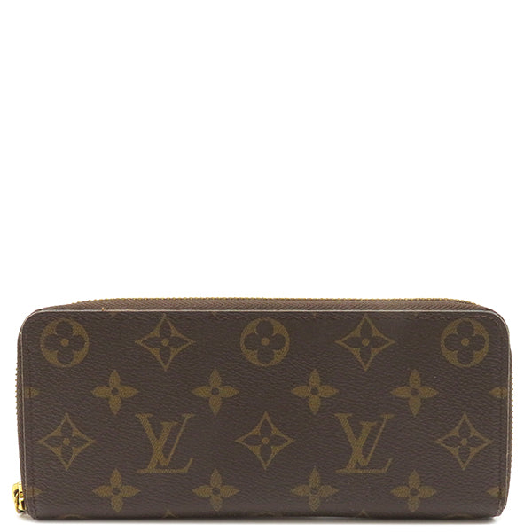 ルイヴィトン LOUIS VUITTON ポルトフォイユ クレマンス M60742 フューシャ モノグラムキャンバス 長財布 ゴールド金具 茶 ピンク ラウンドファスナー