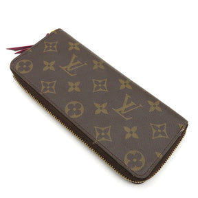 ルイヴィトン LOUIS VUITTON ポルトフォイユ クレマンス M60742 フューシャ モノグラムキャンバス 長財布 ゴールド金具 茶 ピンク ラウンドファスナー