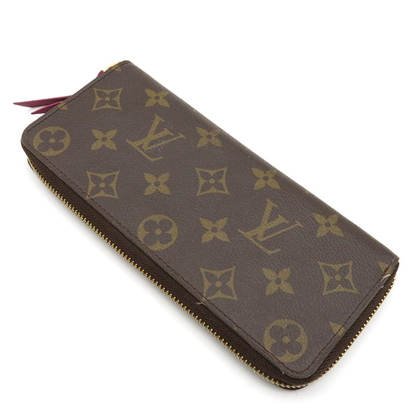 ルイヴィトン LOUIS VUITTON ポルトフォイユ クレマンス M60742 フューシャ モノグラムキャンバス 長財布 ゴールド金具 茶 ピンク ラウンドファスナー