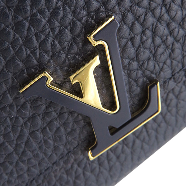 ルイヴィトン LOUIS VUITTON マリーヌルージュ ポルトフォイユ カプシーヌ コンパクト M63741 トリヨンレザー 三つ折り財布 ゴールド金具 紺 赤