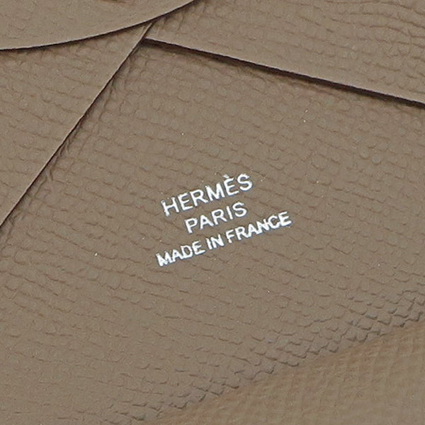 エルメス HERMES カルヴィ デュオ エトゥープ ヴォーエプソン カードケース シルバー金具 新品 未使用 グレージュ