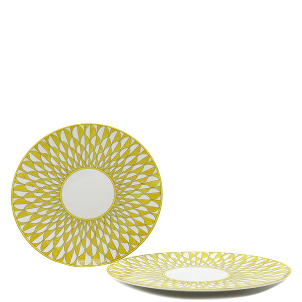 エルメス HERMES ディナープレート 〈ソレイユ・ドゥ・エルメス〉 27cm 2枚組 イエロー×ホワイト 磁器（ポーセリン） 食器 新品 未使用 黄色