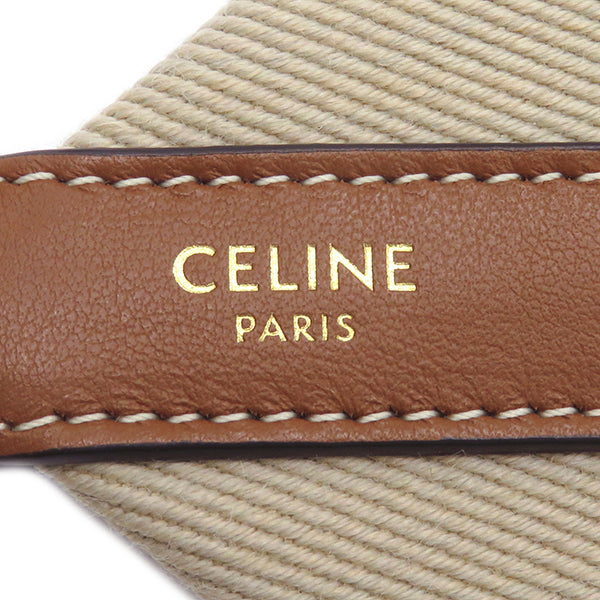 セリーヌ CELINE ジャカード ロングストラップ  49S012AEP ベージュ×ホワイト ウール カーフ ショルダーストラップ ゴールド金具 新品 未使用 ベージュ ロゴ