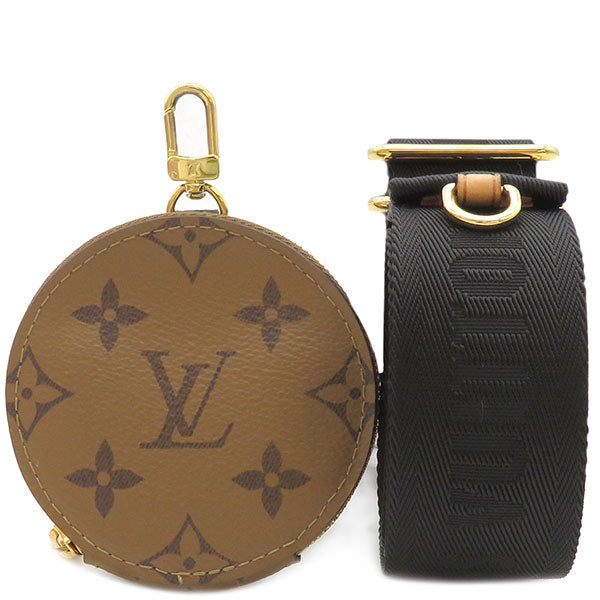 ルイヴィトン LOUIS VUITTON モノグラムリバース 幅4CM コインケース付きストラップ J02522 ナイロン モノグラムリバースキャンバス ショルダーストラップ ゴールド金具 茶