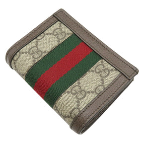 グッチ GUCCI オフィディア GG カードケース 523155 ベージュ×エボニー GGスプリームキャンバス レザー 二つ折り財布 ゴールド金具 ウェブ ストライプ シェリーライン 赤 緑 茶