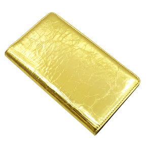 シャネル CHANEL A82184 ゴールド レザー 長財布 ヴィンテージシワ加工 二つ折り財布