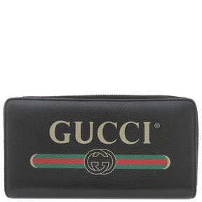 グッチ GUCCI ロゴプリント ジップアラウンド ウォレット 496317 ブラック レザー 長財布 ヴィンテージ金具 ラウンドファスナー