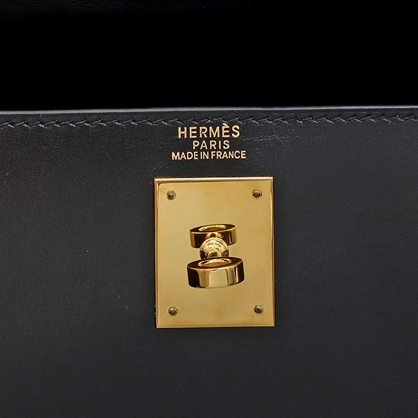 エルメス HERMES ケリー32 外縫い ブラック ボックスカーフ 2WAYバッグ ゴールド金具 黒