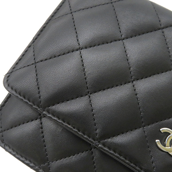 シャネル CHANEL A33814 ブラック ラムスキン チェーンウォレット シルバー金具 黒