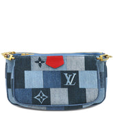 ルイヴィトン LOUIS VUITTON ミュルティ ポシェット アクセソワール M44990 デニム モノグラムデニム 2WAYバッグ ゴールド金具 ポーチ コインケース付き