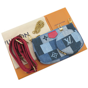 ルイヴィトン LOUIS VUITTON ミュルティ ポシェット アクセソワール M44990 デニム モノグラムデニム 2WAYバッグ ゴールド金具 ポーチ コインケース付き