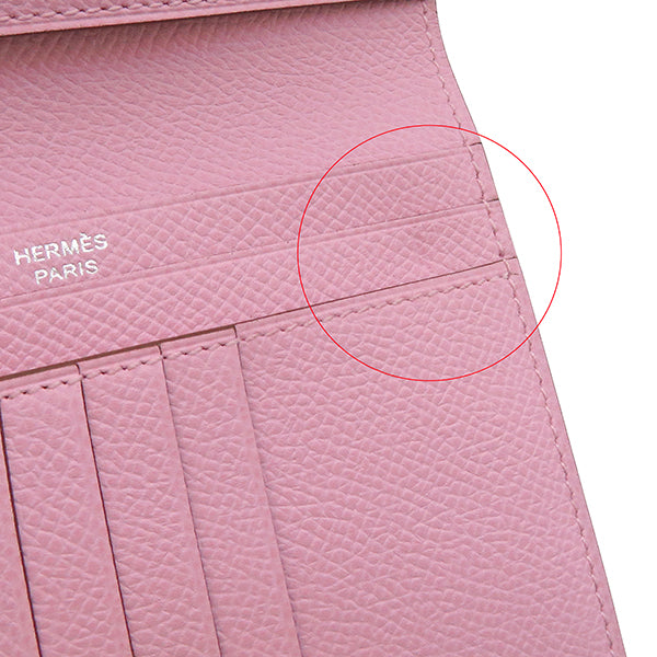 エルメス HERMES ベアンコンパクト ライム×モーヴシルヴェストル ヴォーエプソン 二つ折り財布 シルバー金具 ヴェルソ