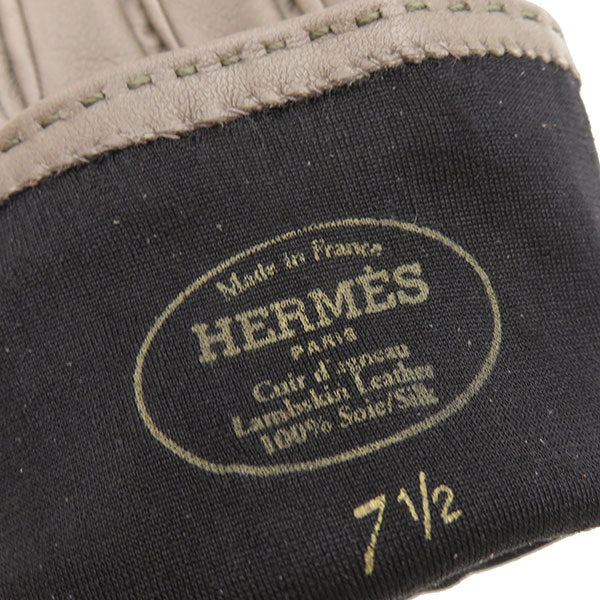 エルメス HERMES ケリーグローブ エタン ラムスキン #7 2/1 手袋 シルバー金具 グレージュ