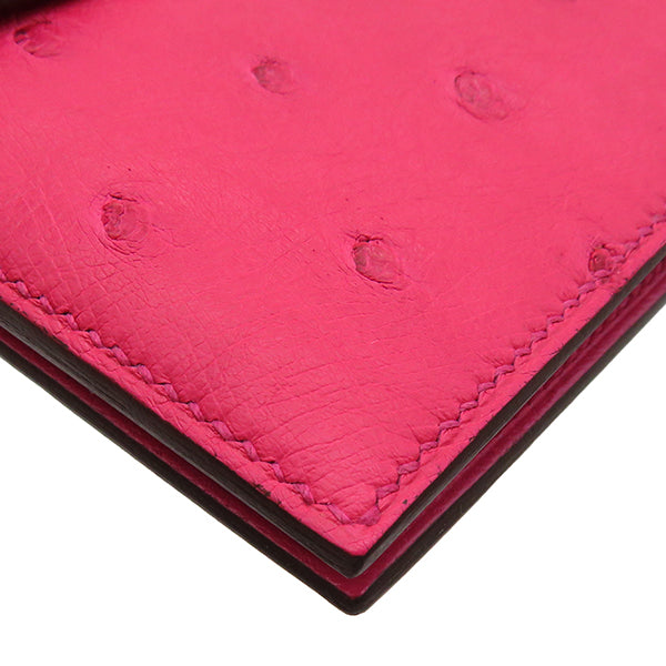エルメス HERMES ベアンコンパクト ピンク系 オーストリッチ 二つ折り財布 シルバー金具