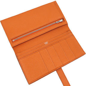 エルメス HERMES ベアンスフレ オレンジ シェーブル 長財布 シルバー金具 二つ折り財布