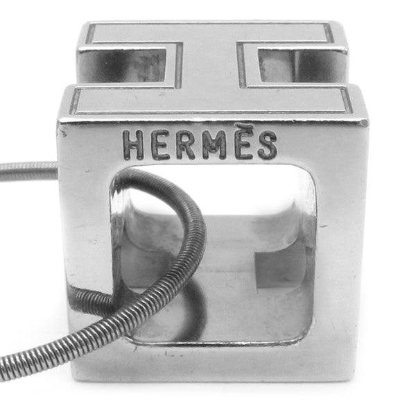エルメス HERMES カージュドアッシュ Hキューブ シルバー メタル ネックレス シルバー金具 白