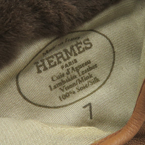 エルメス HERMES コリエドシアン グローブ ブラウン系 ラムスキン ミンク シルク #7 手袋 シルバー金具 茶