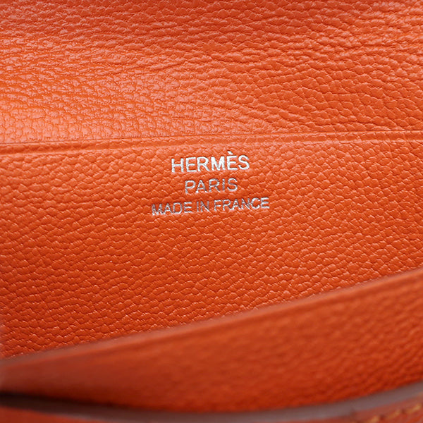 エルメス HERMES ベアンコンパクト オレンジ オーストリッチ 二つ折り財布 シルバー金具