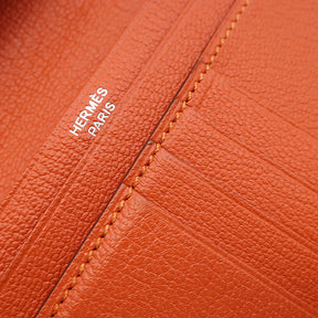 エルメス HERMES ベアンコンパクト オレンジ オーストリッチ 二つ折り財布 シルバー金具