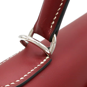 エルメス HERMES ケリー32 外縫い ルージュアッシュ カーフ 2WAYバッグ シルバー金具 赤 ショルダー