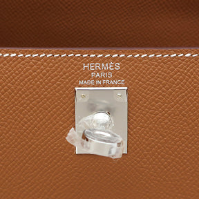 エルメス HERMES ケリー25 外縫い ゴールド ヴォーエプソン 2WAYバッグ シルバー金具 新品 未使用 茶 ショルダー