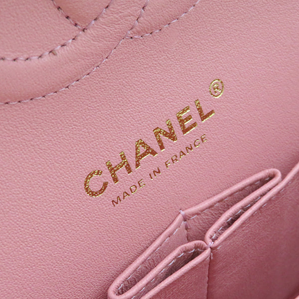 シャネル CHANEL マトラッセ 25 Wチェーン  ピンク ツイード ショルダーバッグ ゴールド金具 ダブルフラップ