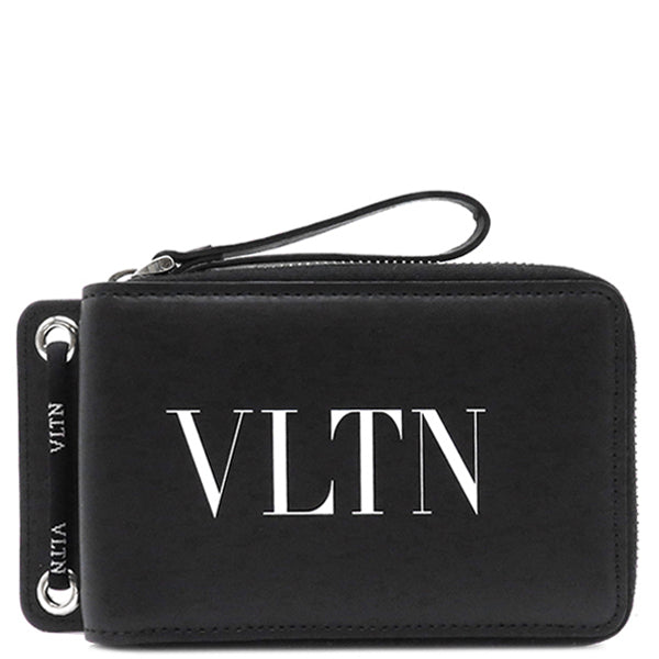 ヴァレンティノ VALENTINO VLTN ネックストラップ ウォレット WY2P0P90LVN ブラック レザー 二つ折り財布 シルバー金具 ロゴ 二つ折り 黒