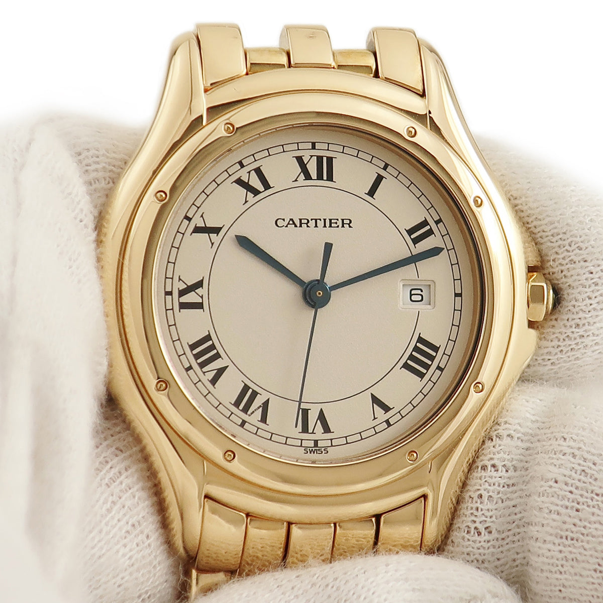 カルティエ Cartier パンテール クーガー フィガロ LM W25013B9 クオーツ メンズ レディース K18YG無垢 アイボリー ローマン