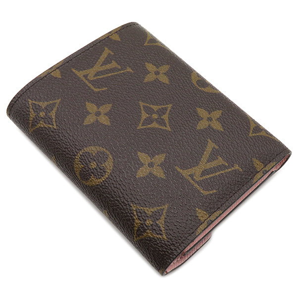 ルイヴィトン LOUIS VUITTON ポルトフォイユ ヴィクトリーヌ M62360 ローズバレリーヌ モノグラムキャンバス 三つ折り財布 ゴールド金具 コンパクト 茶 ピンク バイカラー イニシャル入り