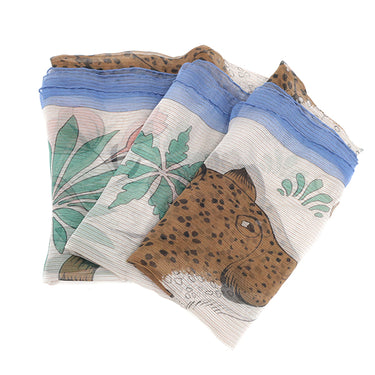 カレ140 カレジュアン ブルーラベンダーXマロンクレールXメンソール シルク ストール シルクモスリン【Les Leopards/レオパード 】