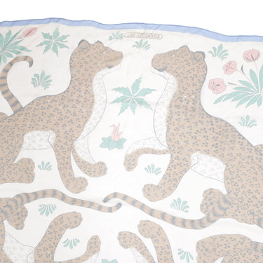 カレ140 カレジュアン ブルーラベンダーXマロンクレールXメンソール シルク ストール シルクモスリン【Les Leopards/レオパード 】