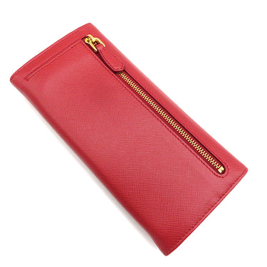 サフィアーノ トライアングル ロゴ 1MH132 レッド レザー 長財布 ゴールド金具 三角ロゴ パスケース付き 二つ折り