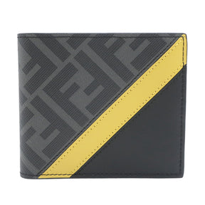 グレーファブリック ウォレット 7M0169 グレー カーフ 二つ折り財布 FF ロゴ バイカラー 黄色 黒