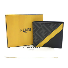 グレーファブリック ウォレット 7M0169 グレー カーフ 二つ折り財布 FF ロゴ バイカラー 黄色 黒